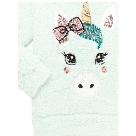 NWT Miss Chievous Girls' Sequin Critter Plush Faux Sherpa Pullover Hoodie - Picture 2 of 3